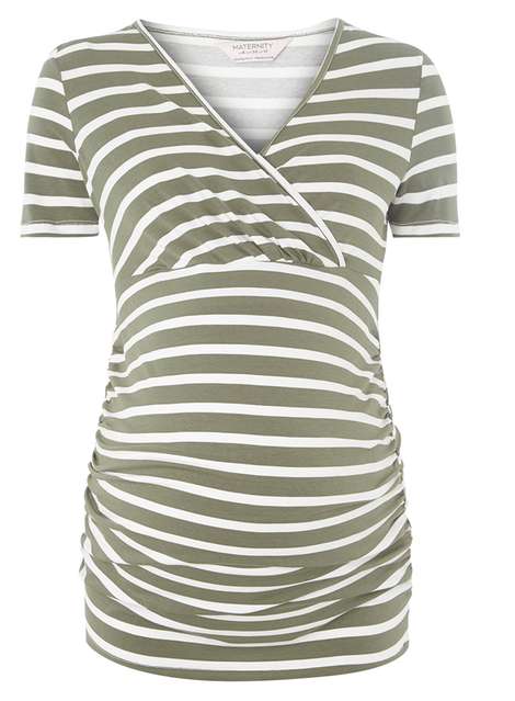 **Maternity Olive Stripe Ruched top